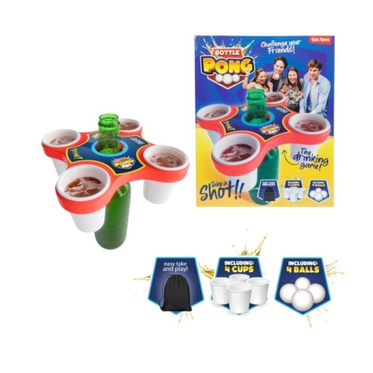 Toi-Toys Pong Hero Partyspiel mit 4 B&auml;llen und Becher Geschicklichkeitsspiel Feier 