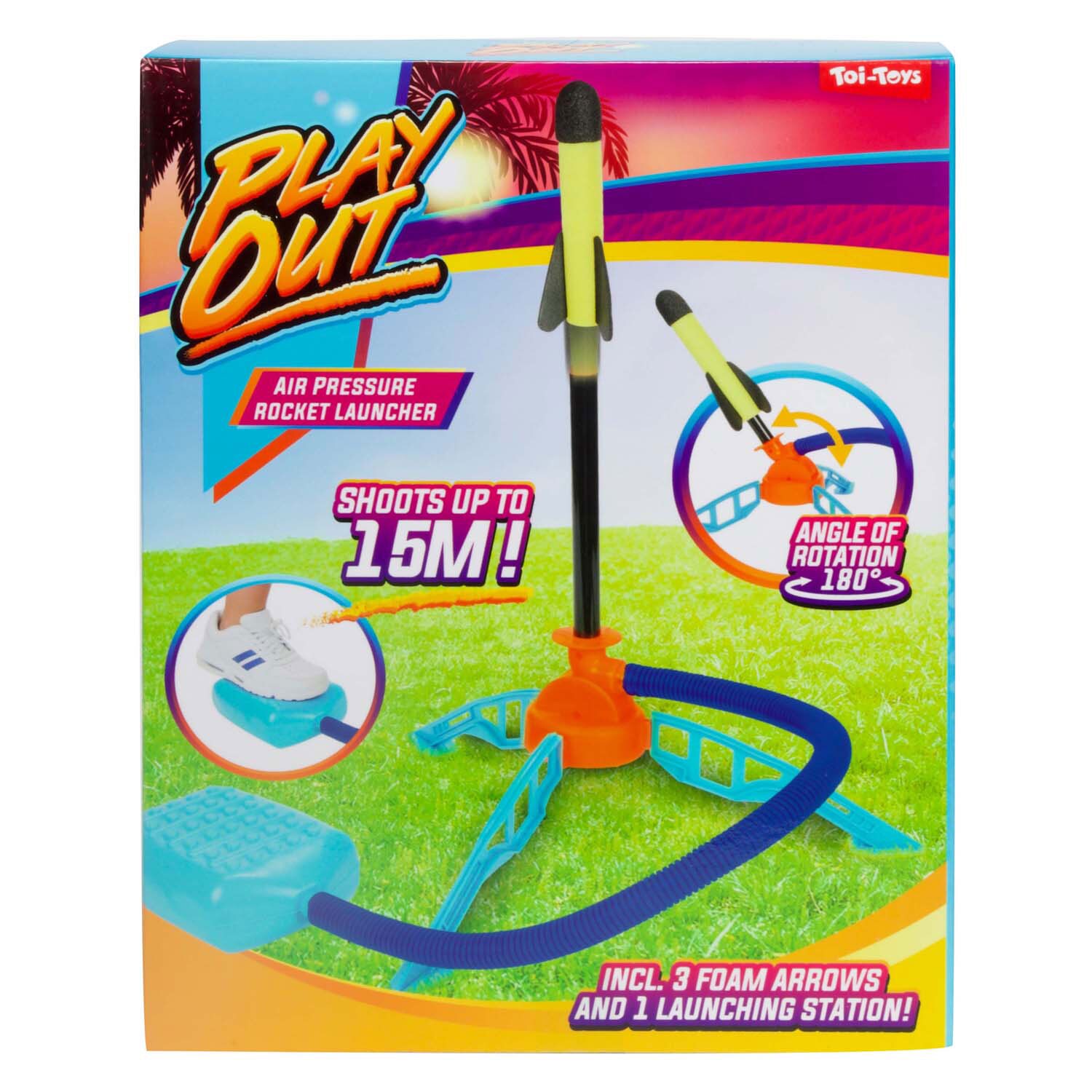 Toi-Toys PLAY OUT Luftdruckrakete Startanlage Kinder Outdoor Spielzeug Raketen Starter Set 