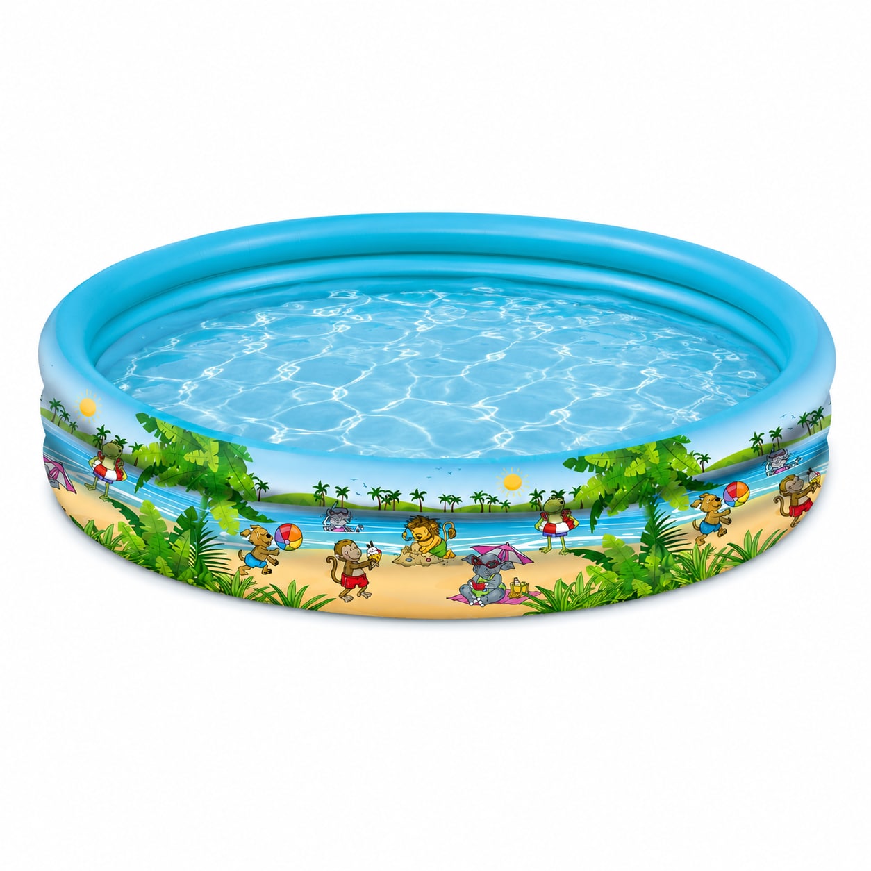 Happy People Planschbecken Summer Friends 122 x 23 cm, aufblasbarer 3-Ring Kinderpool f&uuml;r Garten und Sommer 