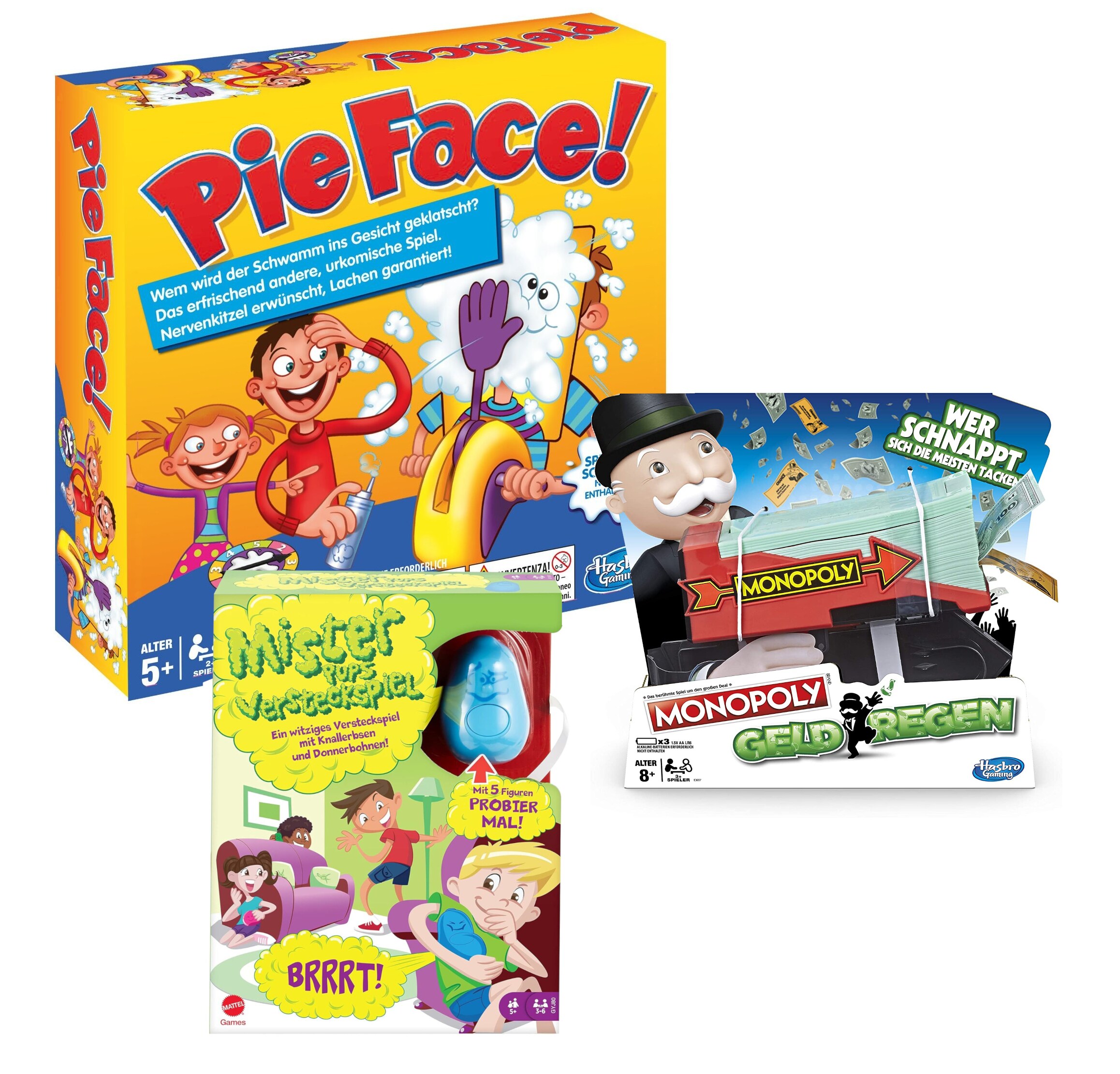 Spiele Bundle Pie Face Mister Pups Monopoly Geldregen Familienspiel Partyspiele 