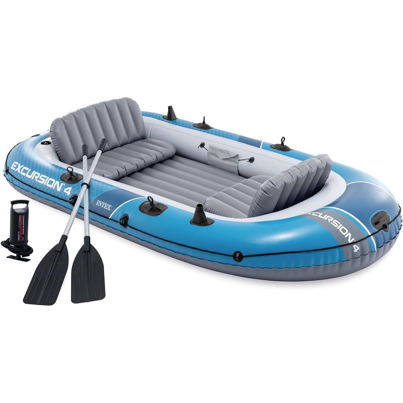 INTEX 66324NP Schlauchboot Excursion 4 Set mit Paddel Luftpumpe 500kg Paddelboot 