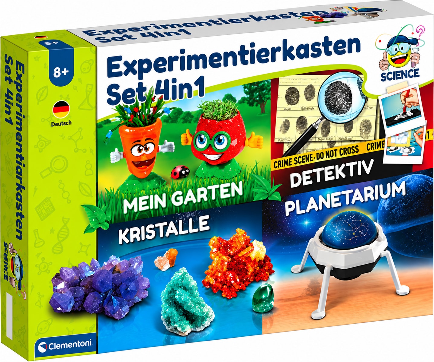 Clementoni Experimentierkasten 4 in 1 mit Kristallzucht und Planetarium ab 8 Jahren 