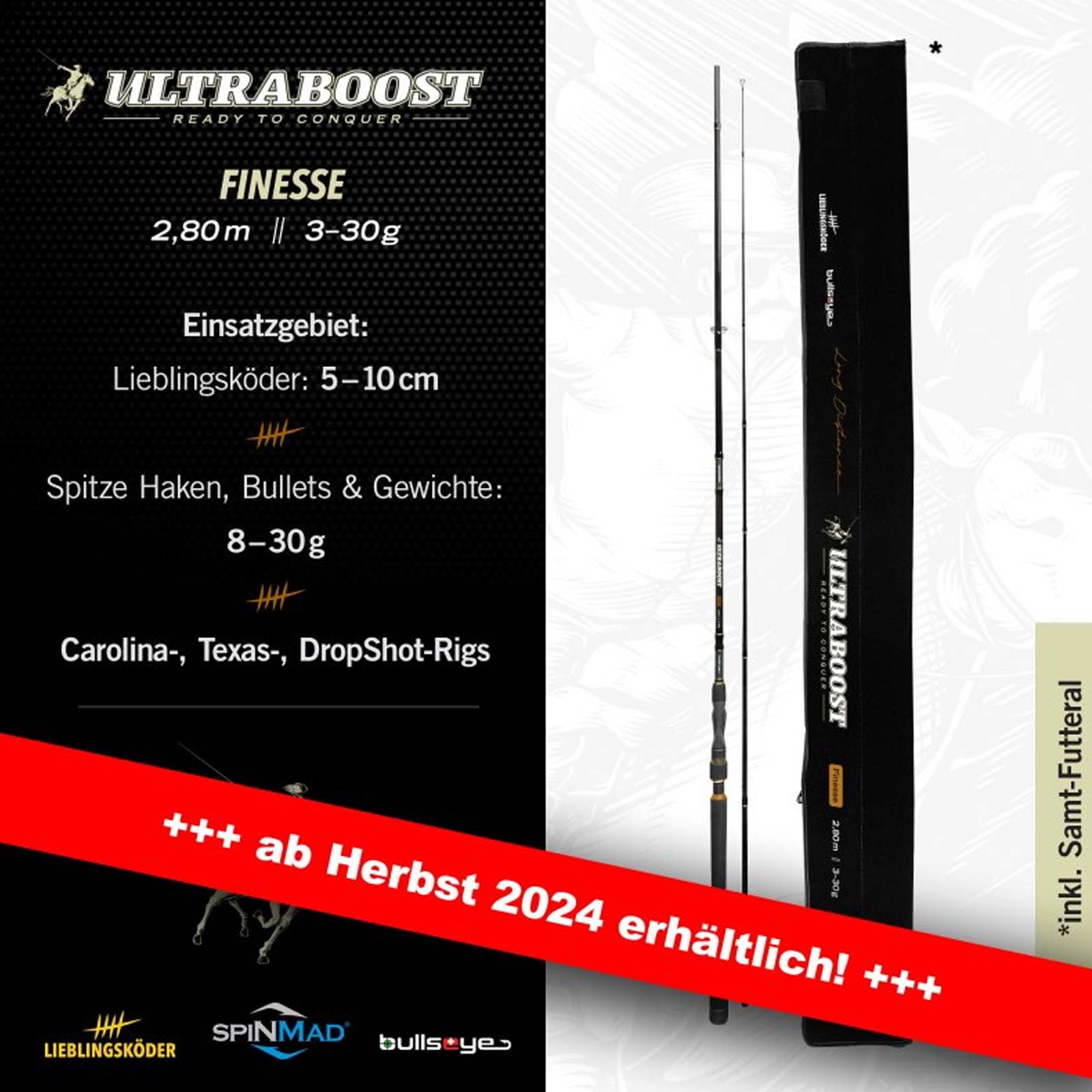 Lieblingsk&ouml;der Ultraboost Finesse 2,80m 3-30g Spinnrute by Bullseye 