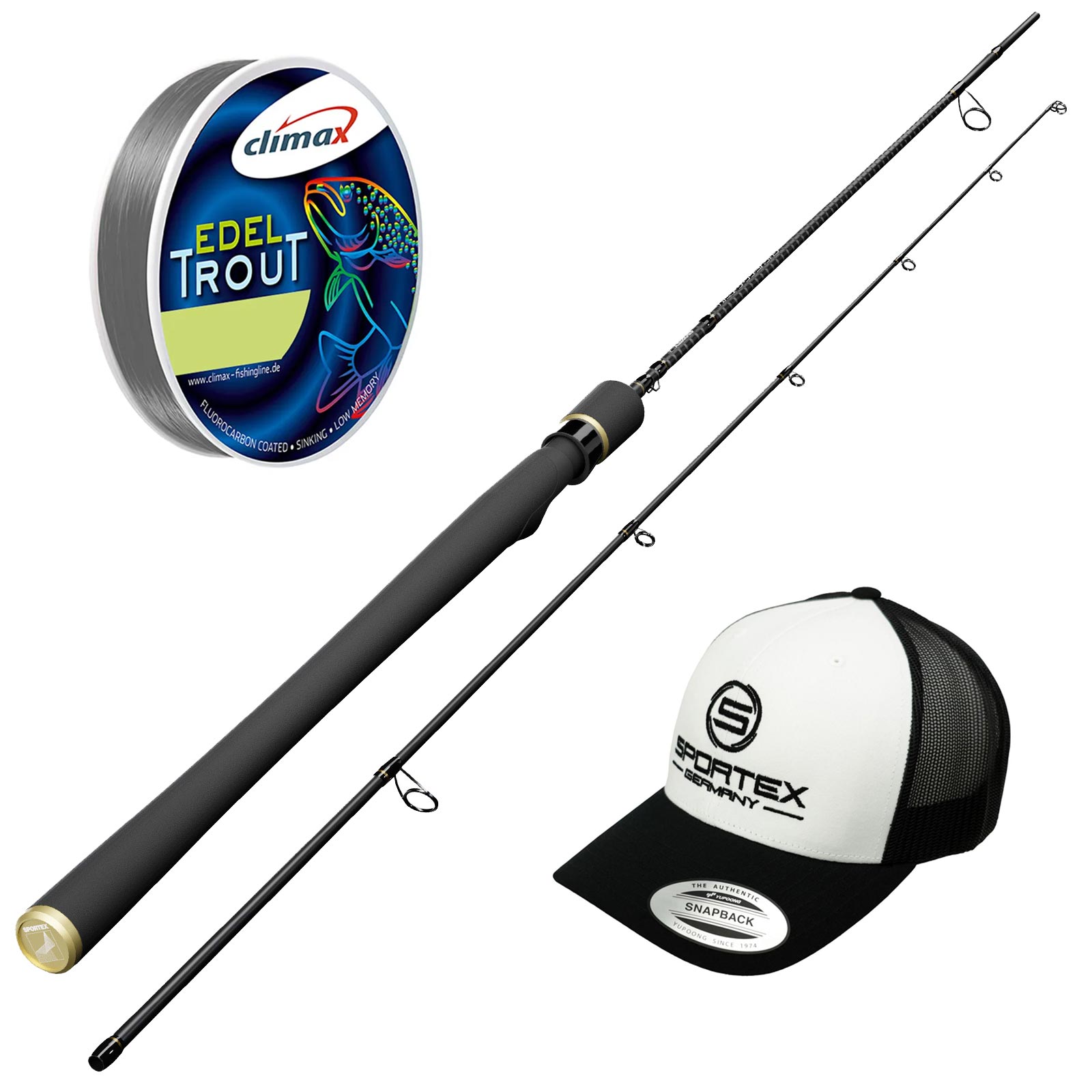 Allround Spinn-Set f&uuml;r Einsteiger & Fortgeschrittene &ndash; Sportex Curve 210 + Climax 0,25 + Cap 