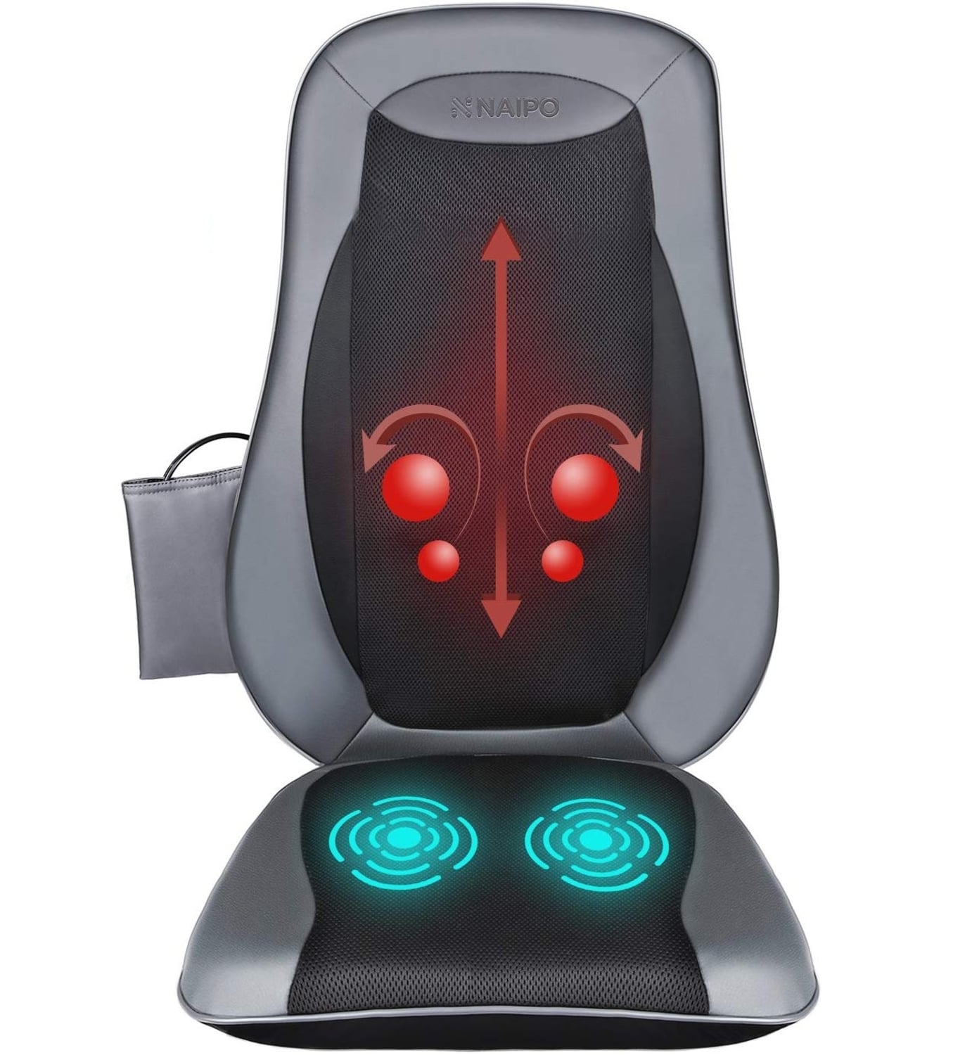 NAIPO R&uuml;cken Massageger&auml;t Massagesitzauflagen mit Shiatsu W&auml;rme Tiefenmassage Rollmassage Vibration f&uuml;r oberen unteren komplett R&uuml;cken MGBK-2606H 