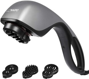 Naipo Massagegeräte Handmassagegerät mit Infrarot Wärmefunktion und Klopf Massage, 4 austauschbare Aufsätze, verschiedene Geschwindigkeitsstufen, für Nacken Schulter Rücken Beine Füße MGPC-666 