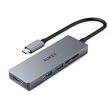 AUKEY CB-C63 Hub 3-in-1, USB-A und USB-C SD- & microSD-Karten, Grau Silber 
