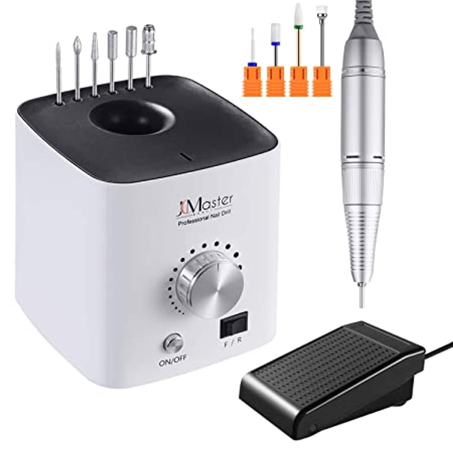 JCMASTER EU2031B-MCE4, Premium Nagelfr&auml;ser Set - Fr&auml;ser elektrisch Inkl 10 Aufs&auml;tze - Geln&auml;gel & Acryln&auml;gel - Diamant & Keramik Bits - 30000 U/Min - Fu&szlig;pedal 