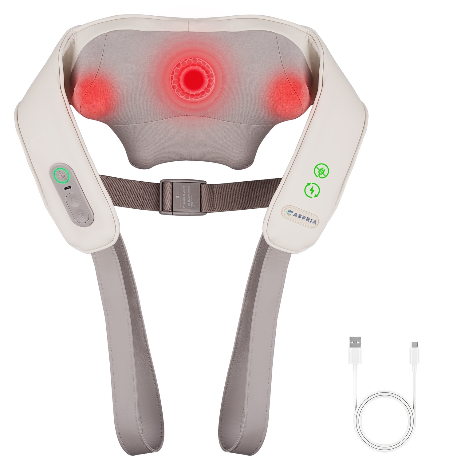 Aspria Shiatsu Nackenmassageger&auml;t mit W&auml;rme &ndash; Elektrisches Massageger&auml;t f&uuml;r Nacken, Schulter und R&uuml;cken, Kabelloses R&uuml;ckenmassageger&auml;t mit Akku, Shiatsu Nackenmassage zur Entspannung, Massagekissen Geschenk f&uuml;r Damen & Herren 