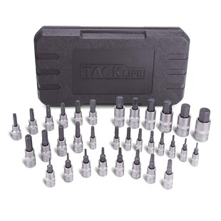 TACKLIFE HBS1C 33 Stücke Torx- und Sechskant-Einsätze 1/4" 3/8" 1/2" S2 und Cr-V Stahl alle im stabilen Aufbewahrungskoffer 
