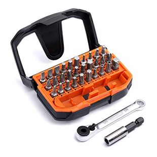 Tacklife HBWS1A 32 teilig. 1/4" Mini-Ratschenschraubendreher-Bit-Satz, inkl. Verlängerungsbithalter und Steckdosenadapter, 72-Zahn-Getriebe mit hohem Drehmoment, 30 Multi-Bits für Ratschenschlüssel, Schraubendreher oder Bohrmaschine 