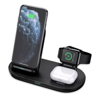Aukey LC-A3-Bla Aircore Series 3-in-1 Wireless Charging Dock (Kabellose Qi Ladestation) 