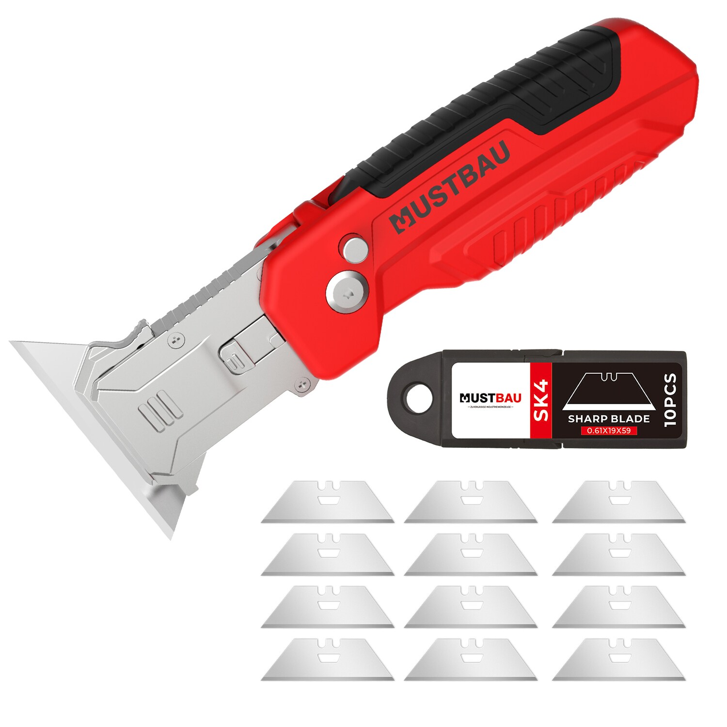 Mustbau Taschenmesser Klappmesser Cuttermesser mit 12 SK4 Klingen 