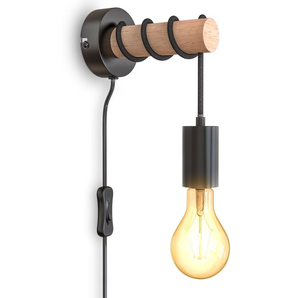 Wandleuchte, Metall schwarz,mit Holz,1xE27/max.60W 