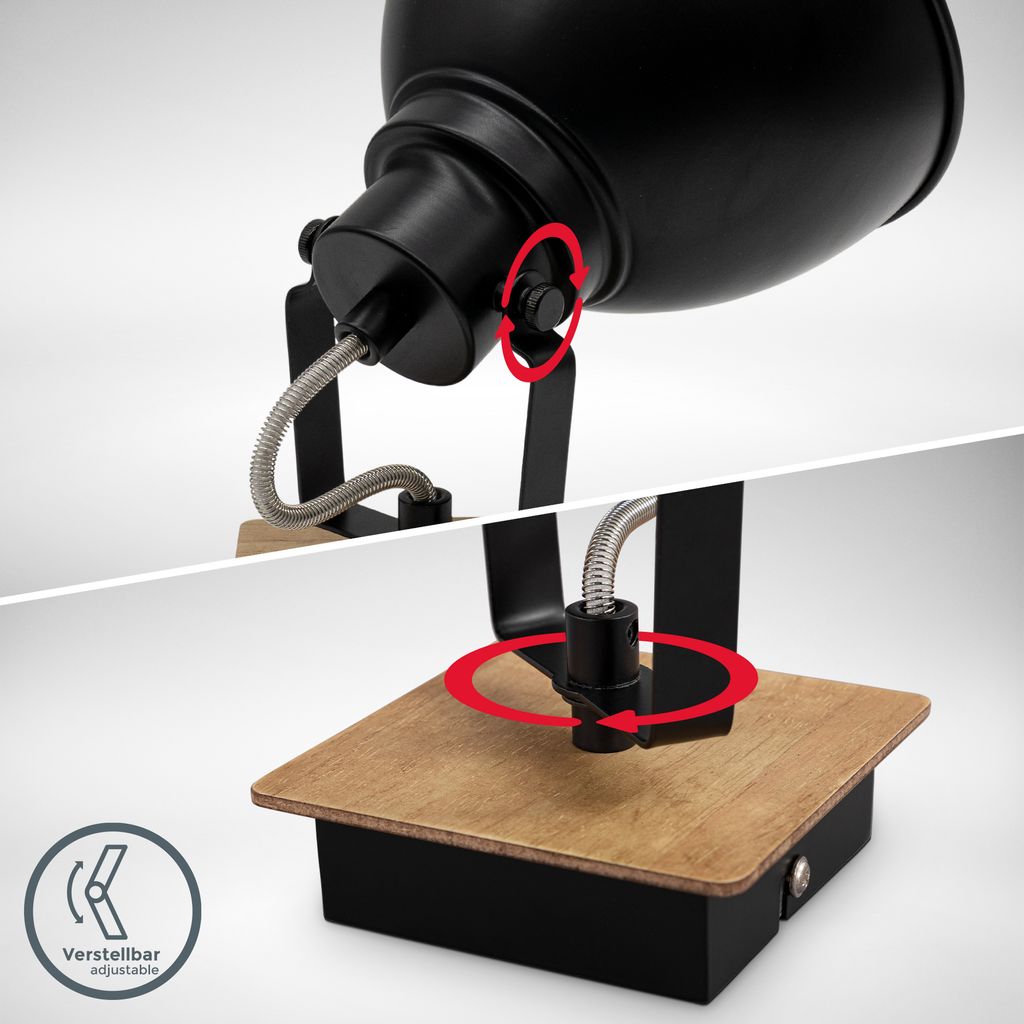 Spot, schwarz mit Holz, 1xE27 