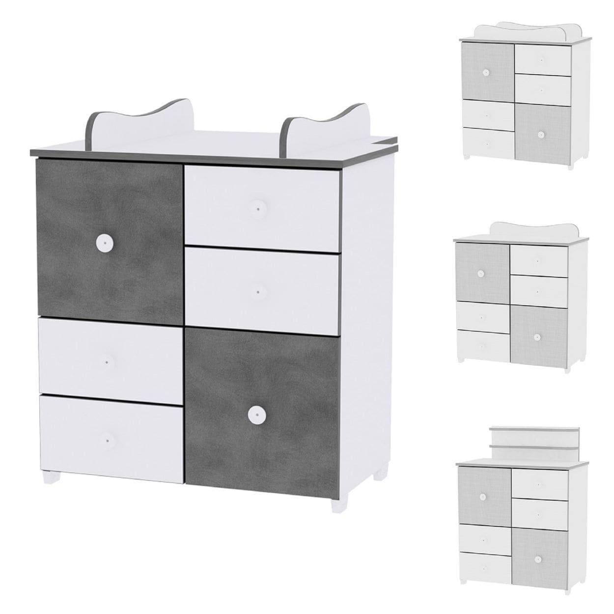 Lorelli Kommode Cupboard 83 x 71 x 96 cm, 4 Schubladen, 2 T&uuml;ren mit Regalboden dunkelgrau 