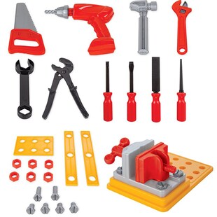 Pilsan Kinder-Werkzeugkasten 03248 Tragegriff Inhalt 34-teiliges Kinderwerkzeug gelb 