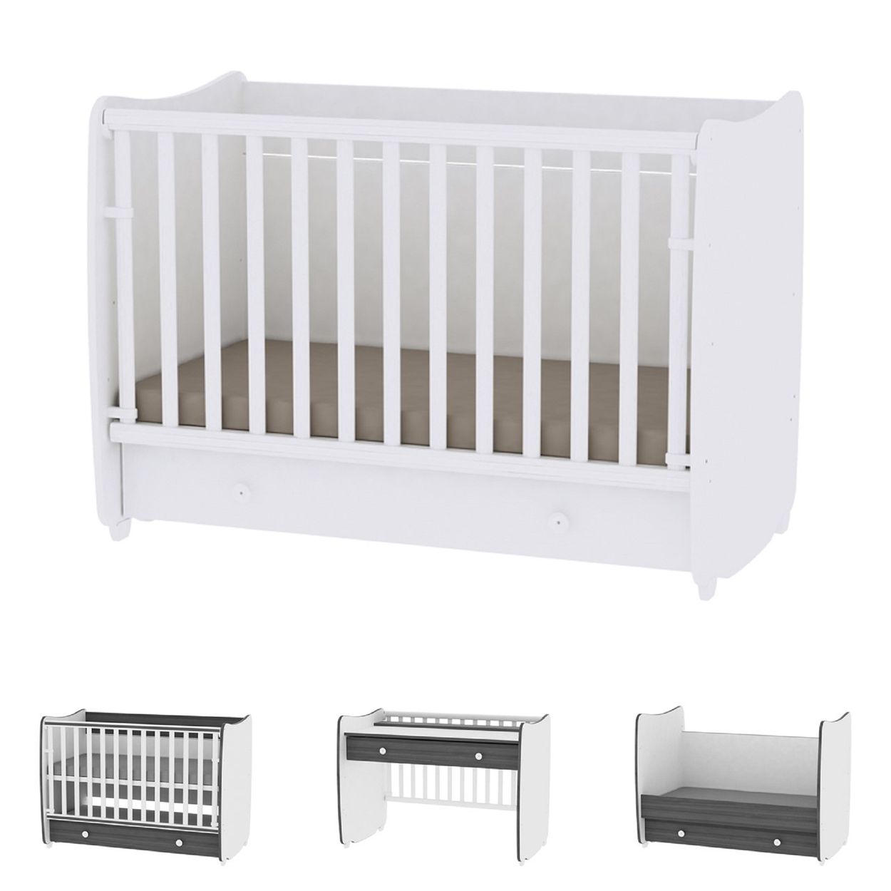 Lorelli Babybett Dream 70 x 140 cm umbaubar Kinderbett Schaukelbett Schreibtisch in wei&szlig; 