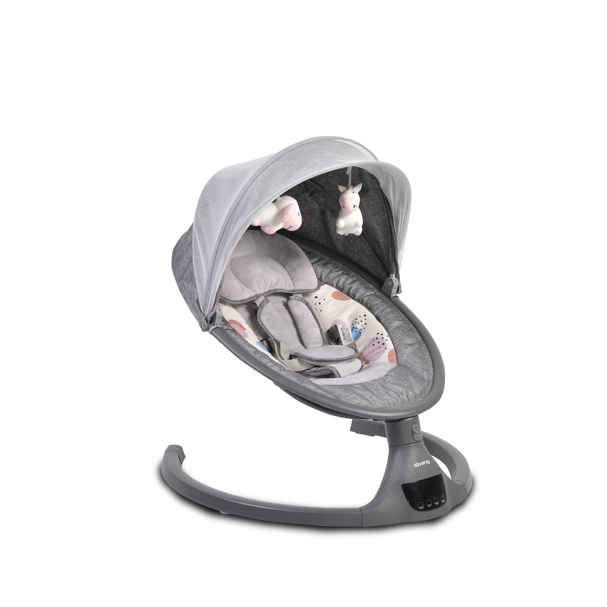 Cangaroo Babywippe iSwing, Musikfunktion, Timer, Fernbedienung, Aluminiumrahmen grau 