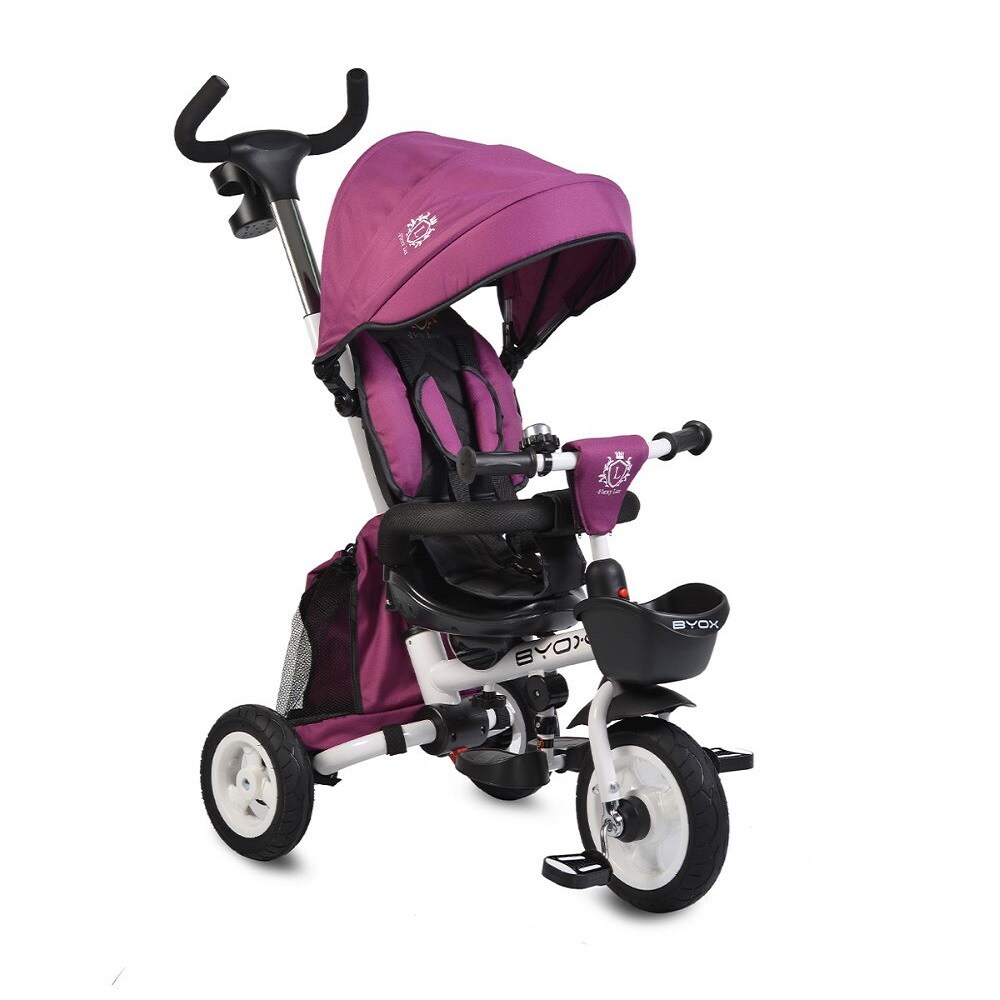 Byox Tricycle Flexy Lux 3 in 1 Dreirad, klappbar, Gummireifen, drehbarer Sitz lila 