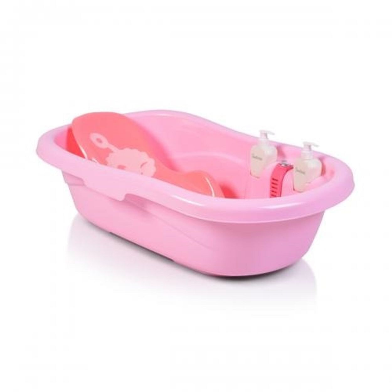 Babybadewanne Santorini, Zubehör 90 cm Thermometer Shampoospender ab Geburt rosa