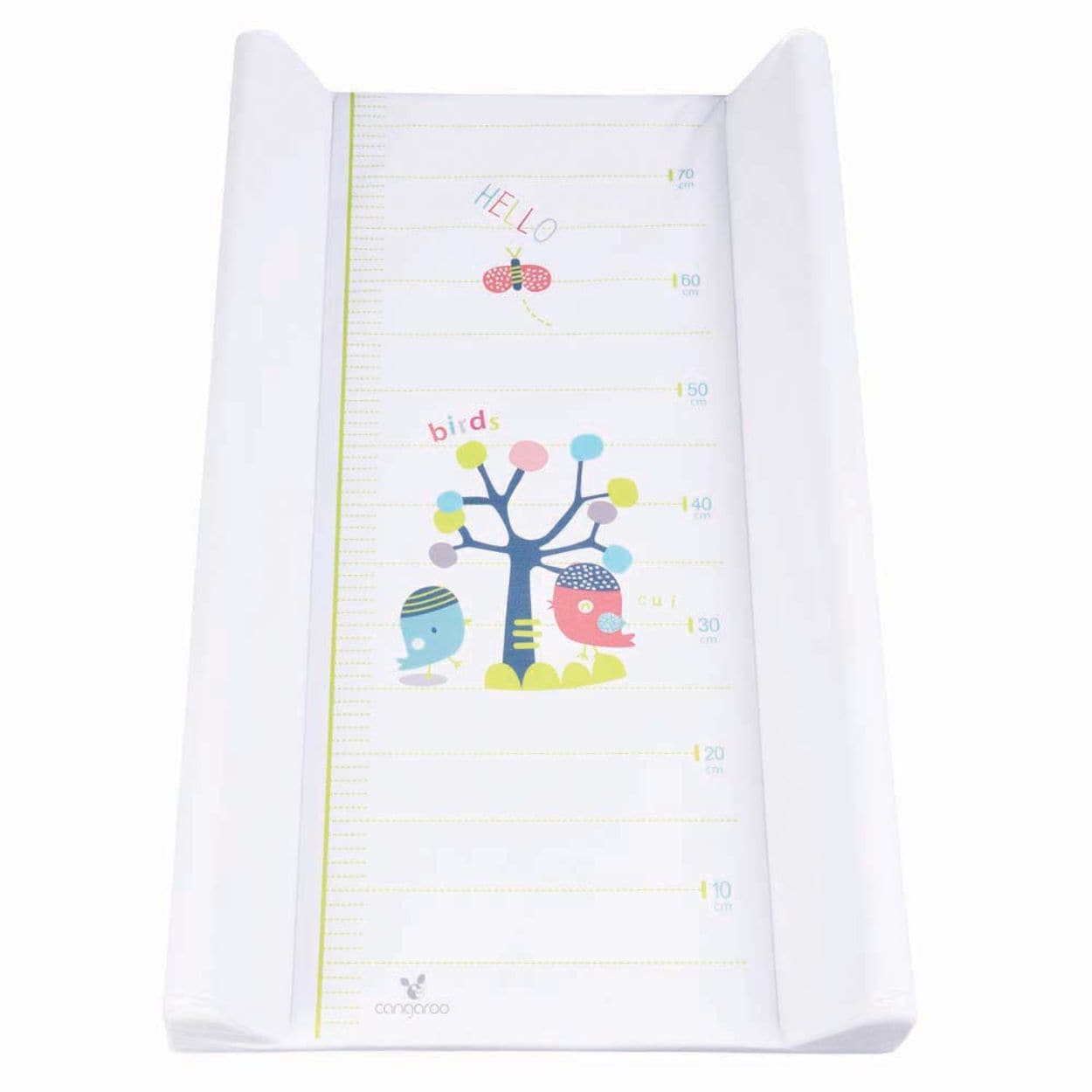 Cangaroo Wickelauflage 50 x 80 cm Hello seitlicher Rand, integriertes Ma&szlig;band wei&szlig; 