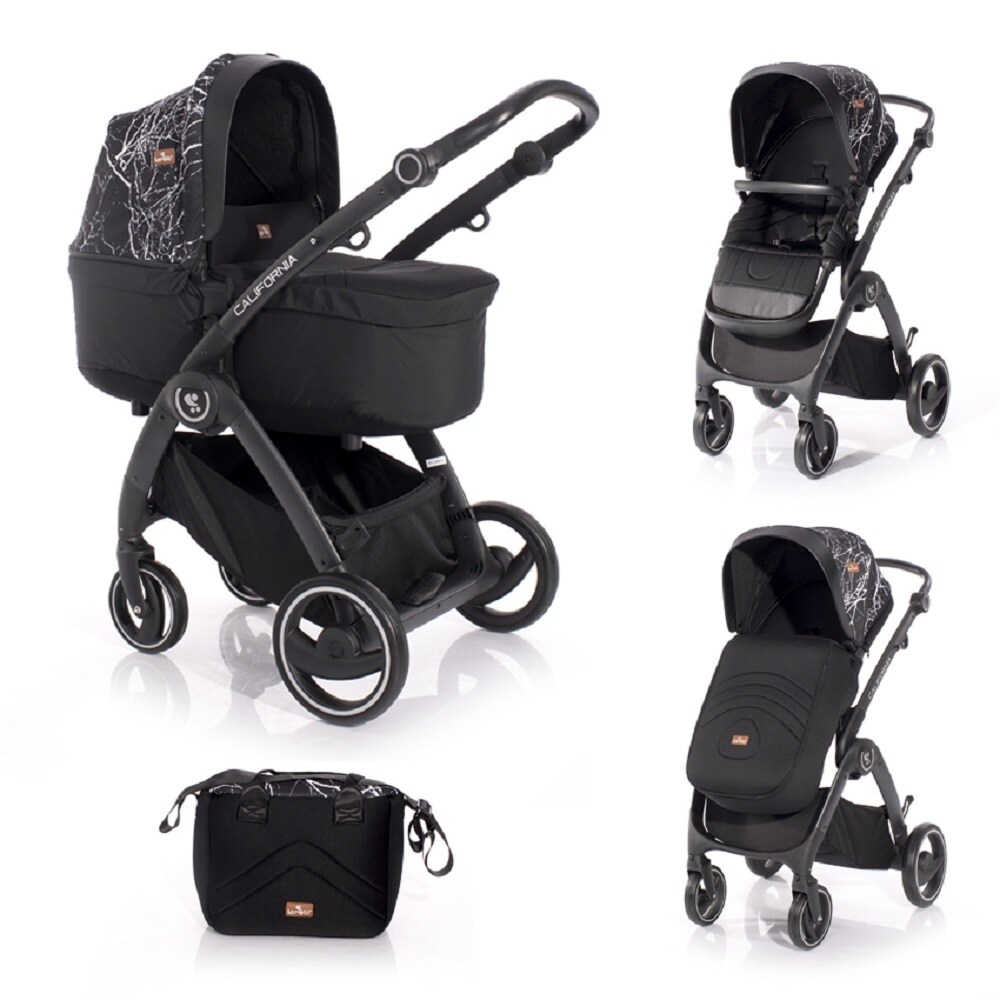 Lorelli Kinderwagen 2 in 1 California Babywanne Sportsitz Alurahmen Wickeltasche schwarz 