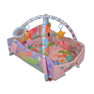 Moni Spielcenter 2 in 1 Oase Krabbeldecke Kissen Spielbogen Spielzeuge Bällebad pink 