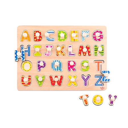 Tooky Toy Kinder Alphabet Puzzle Holz TY852 bunte Buchstaben Steckspiel aus Holz bunt 