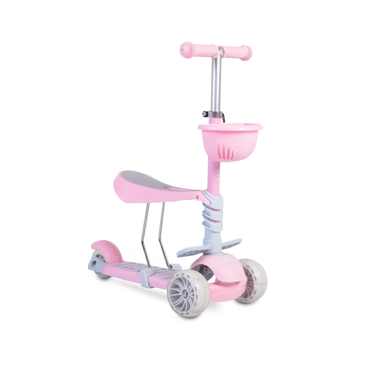 Moni Kinderroller Bubblegum 2 in 1, H&ouml;he einstellbar, Sitz abnehmbar, 3 R&auml;der rosa 