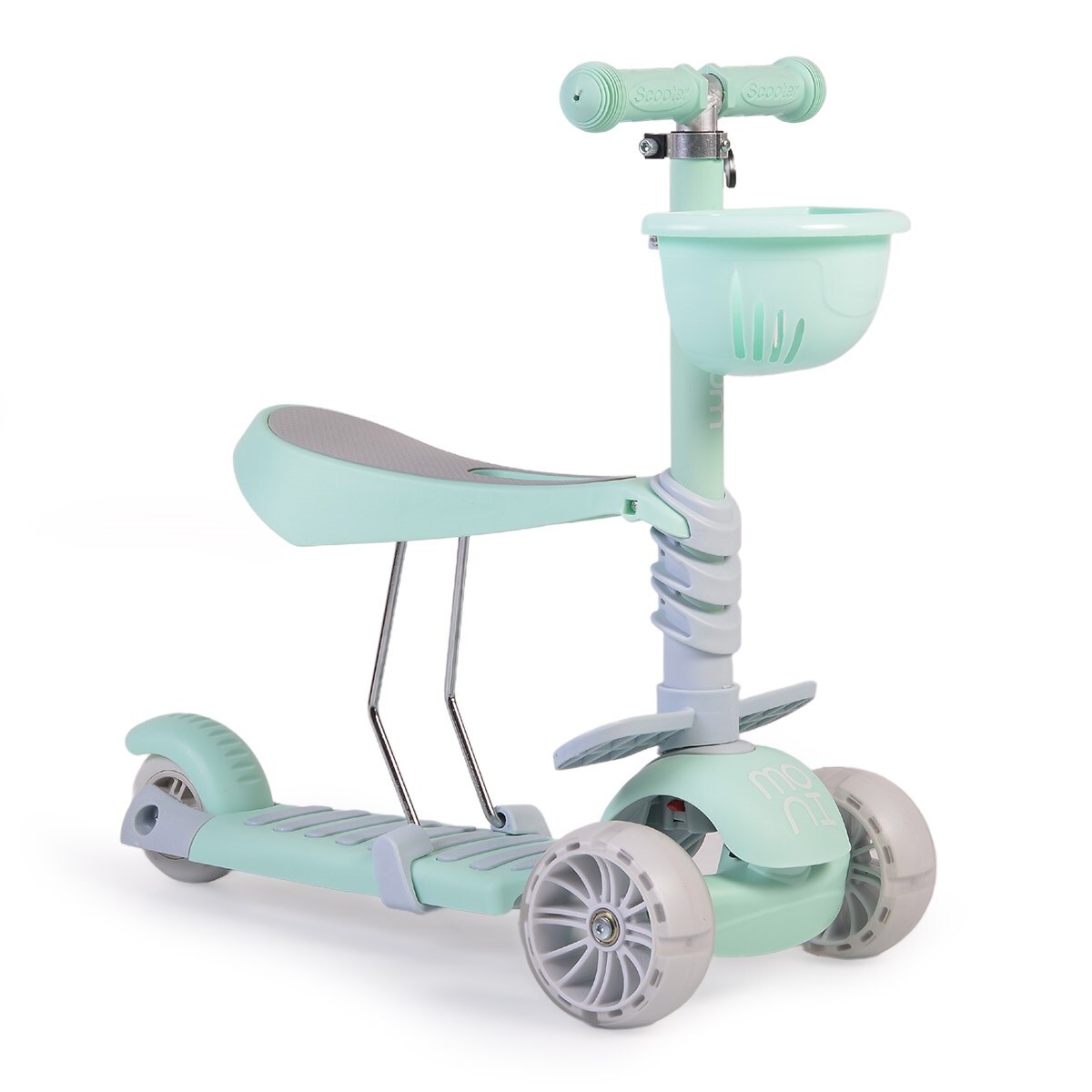 Moni Kinderroller Bubblegum 2 in 1, H&ouml;he einstellbar, Sitz abnehmbar, 3 R&auml;der gr&uuml;n 