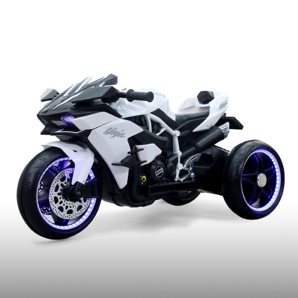 Moni Kinder Elektromotorrad Ninja, drei Kunststoffr&auml;der, LED-Beleuchtung, Mp3 wei&szlig; 