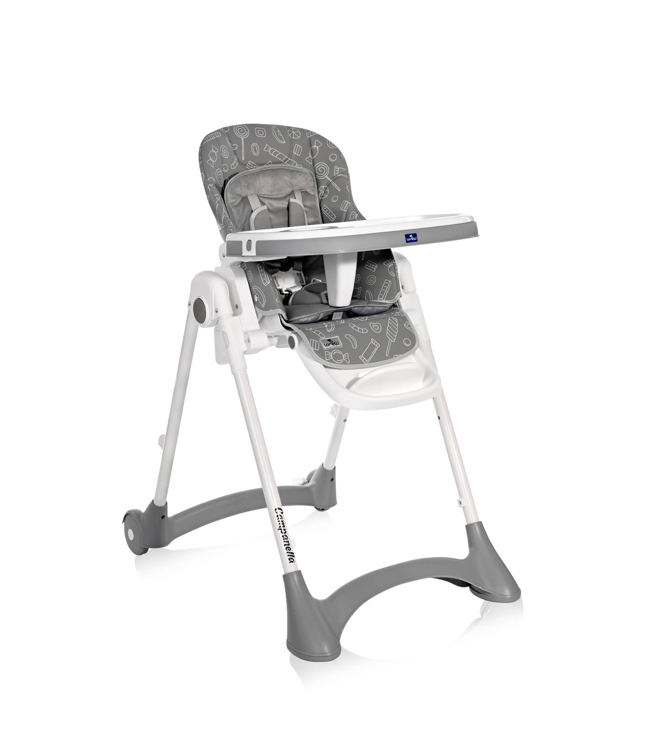 Lorelli Kinderhochstuhl Campanella klappbar Rollen einstellbare H&ouml;he Lehne Gurte dunkelgrau 