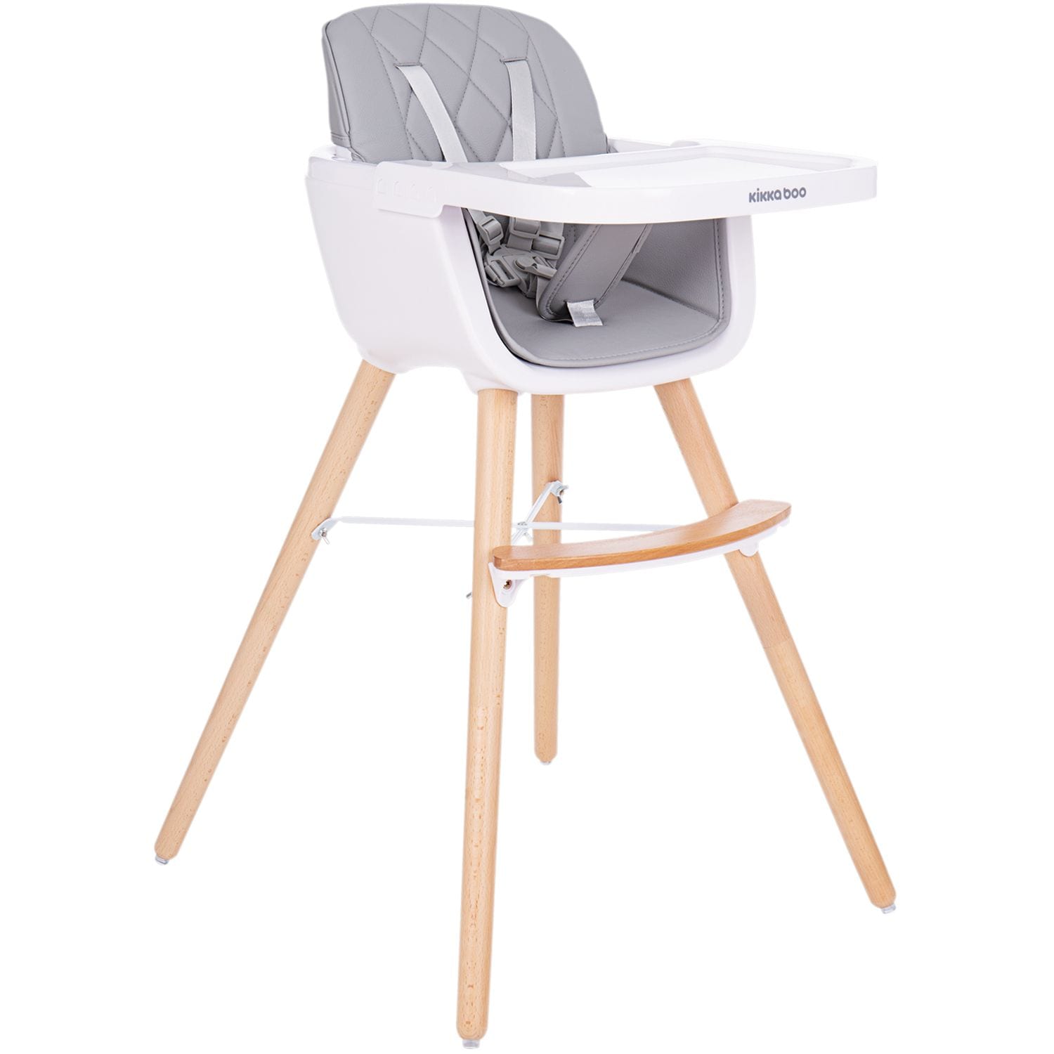 Kikkaboo, Kinderhochstuhl 2 in 1 Woody, Kinderstuhl, Tisch verstellbar, Gurt grau 