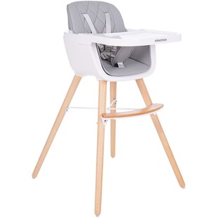 Kikkaboo, Kinderhochstuhl 2 in 1 Woody, Kinderstuhl, Tisch verstellbar, Gurt grau 