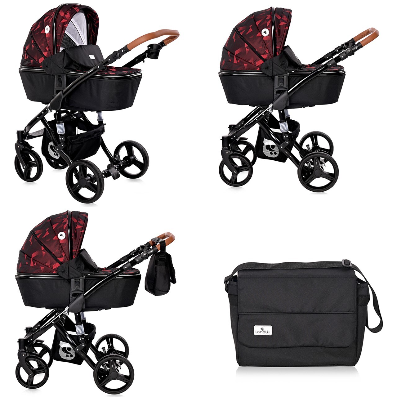 Lorelli Kombikinderwagen Rimini 2 in 1 Tragewanne Sportsitz Wickeltasche faltbar rot-schwarz 