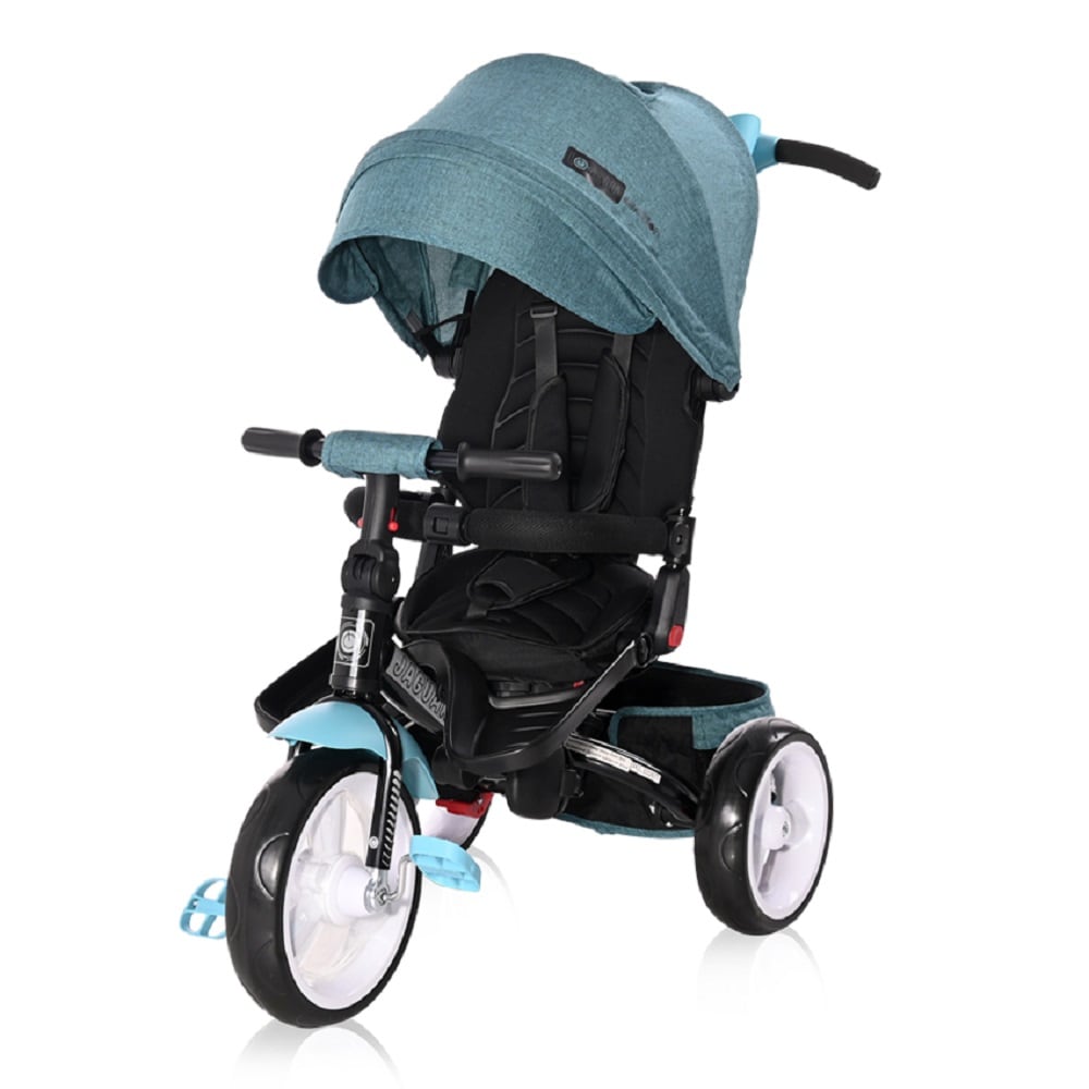 Lorelli Tricycle Jaguar 4 in 1 Schiebestange Sitz drehbar, verstellbar, Faltdach blau schwarz 