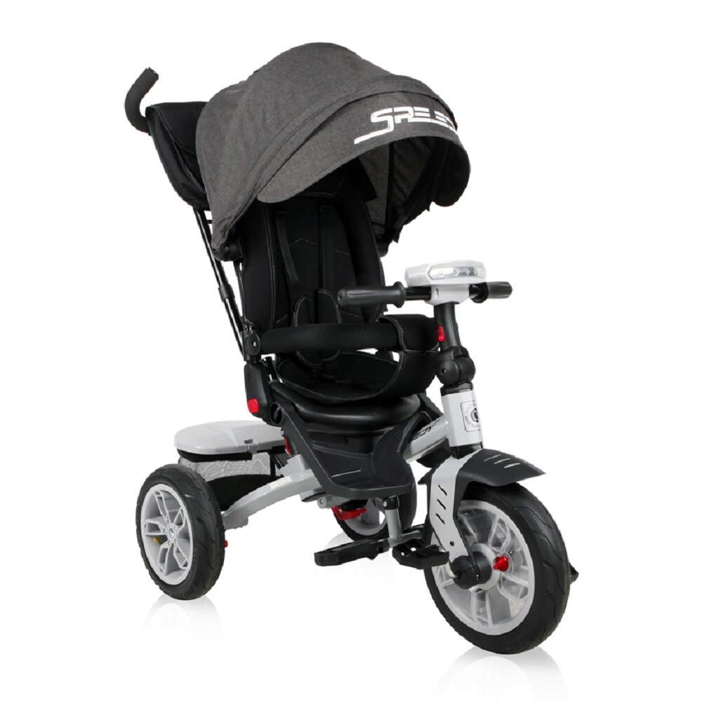 Lorelli Tricycle Speedy, Luftreifen, drehbarer Sitz, Musik, Licht, Schubstange schwarz grau 