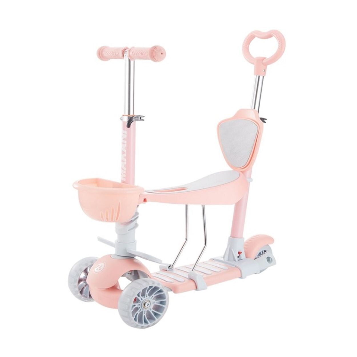 Kinderroller, Dreirad, Laufrad, BonBon 4 in 1, mit Schiebestange, Korb rosa