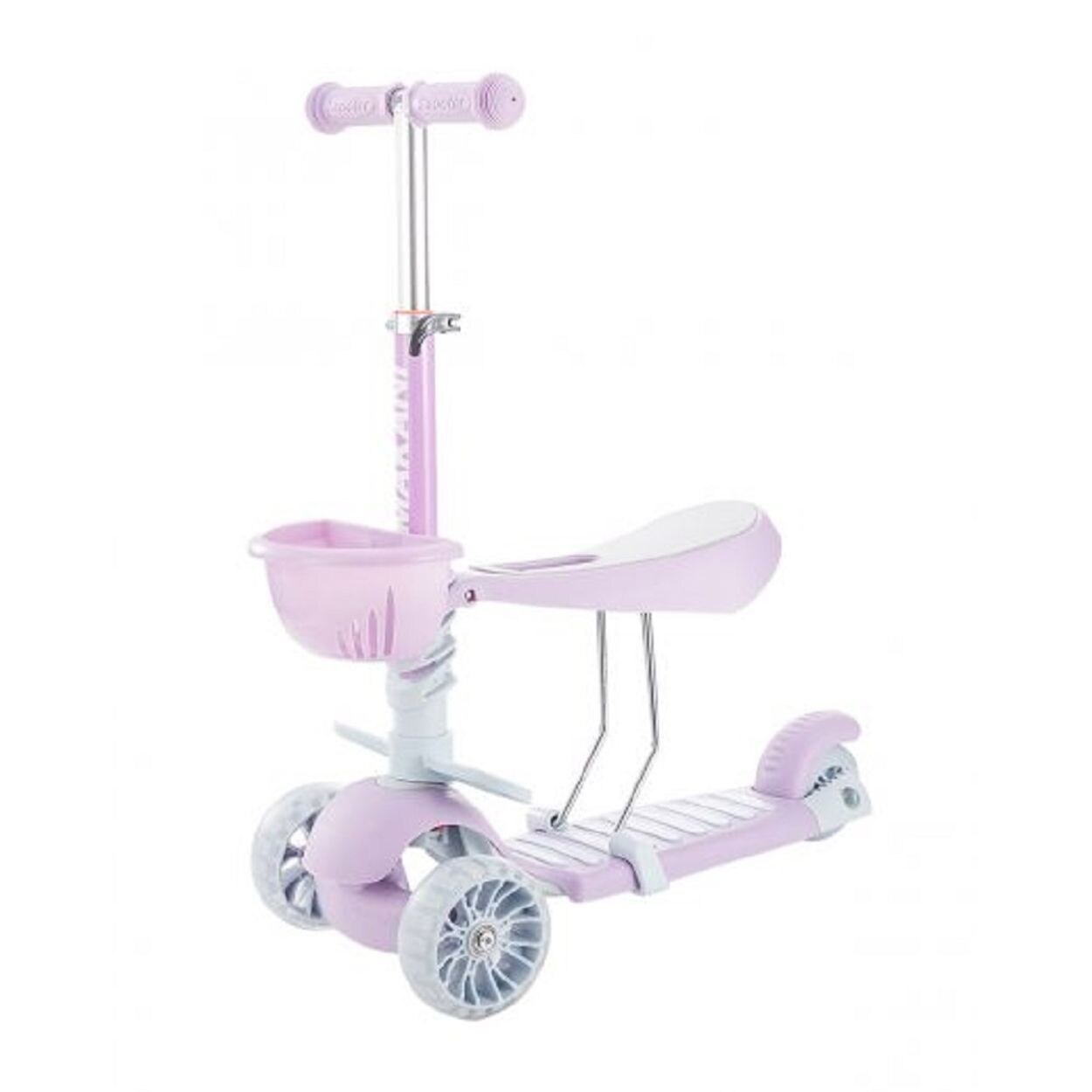 Kinderroller BonBon 3 in 1, Dreirad, LED-Vorderräder, höhenverstellbar lila