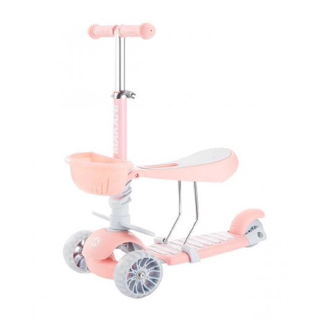 Kinderroller BonBon 3 in 1, Dreirad, LED-Vorderräder, höhenverstellbar rosa