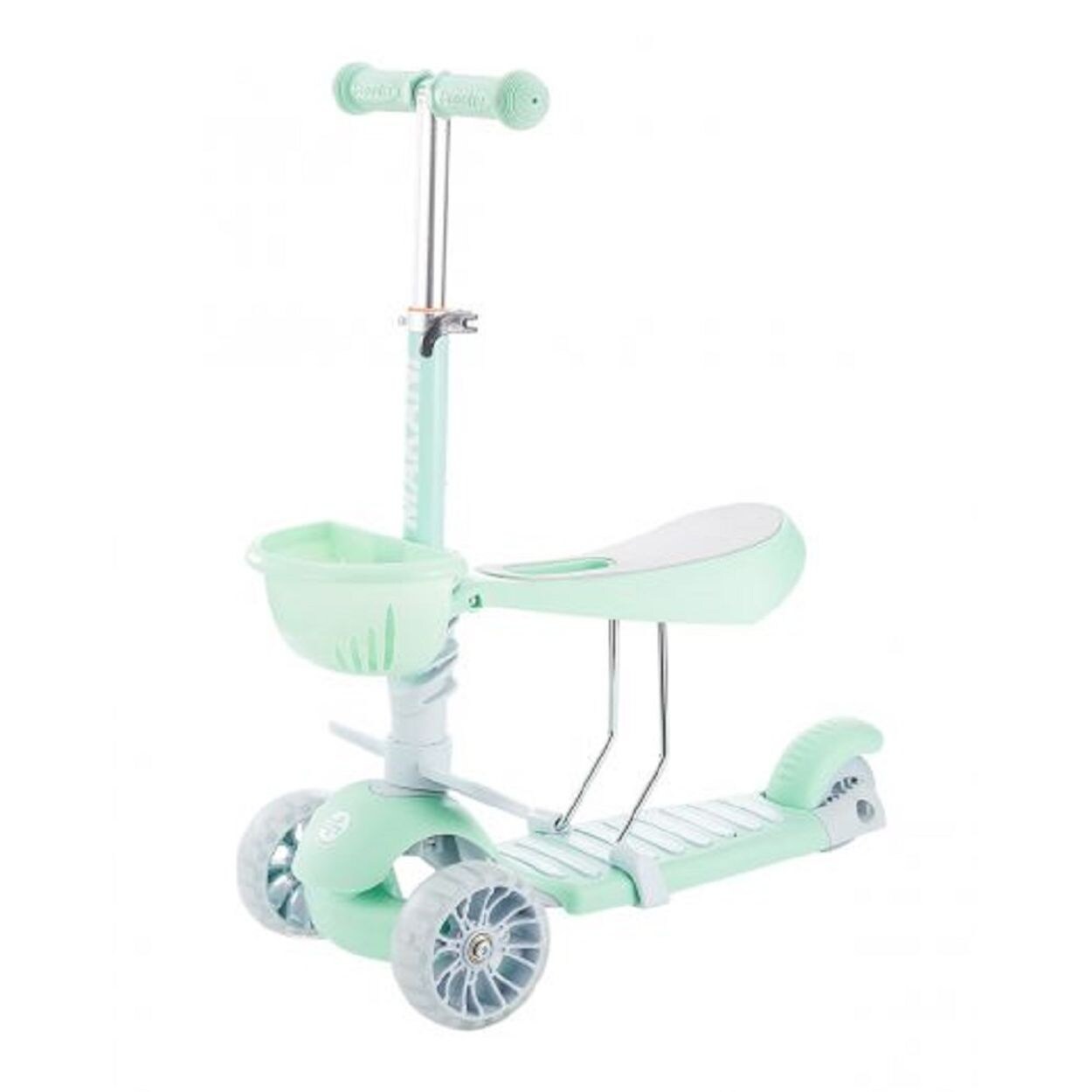 Kinderroller BonBon 3 in 1, Dreirad, LED-Vorderräder, höhenverstellbar grün