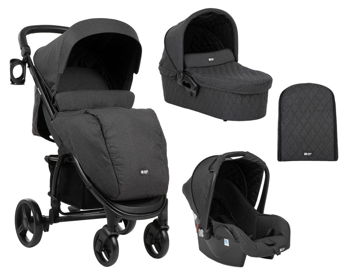 Kikkaboo Kombikinderwagen Madrid 3 in 1, Babyschale, Babywanne, faltbar, Tasche schwarz 
