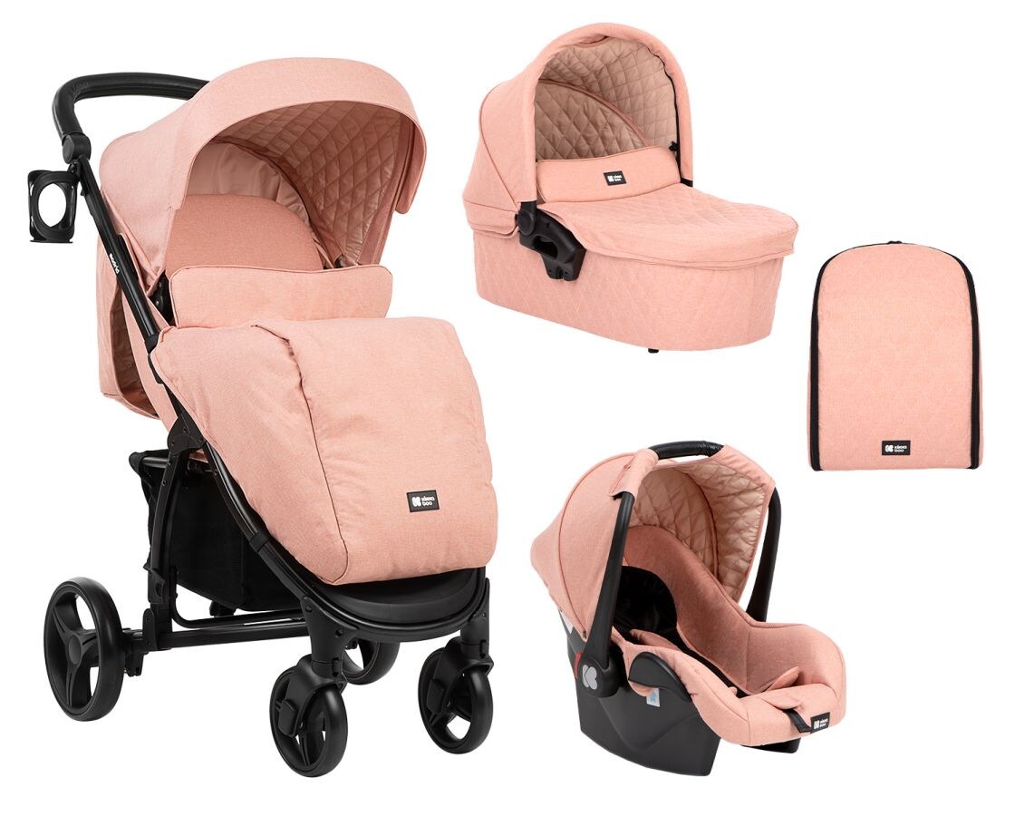 Kikkaboo Kombikinderwagen Madrid 3 in 1, Babyschale, Babywanne, faltbar, Tasche rosa 