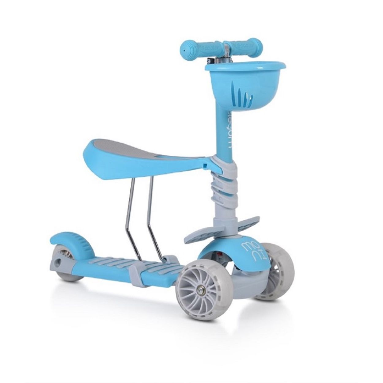 Moni Kinderroller Bubblegum 2 in 1, H&ouml;he einstellbar, Sitz abnehmbar, 3 R&auml;der blau 