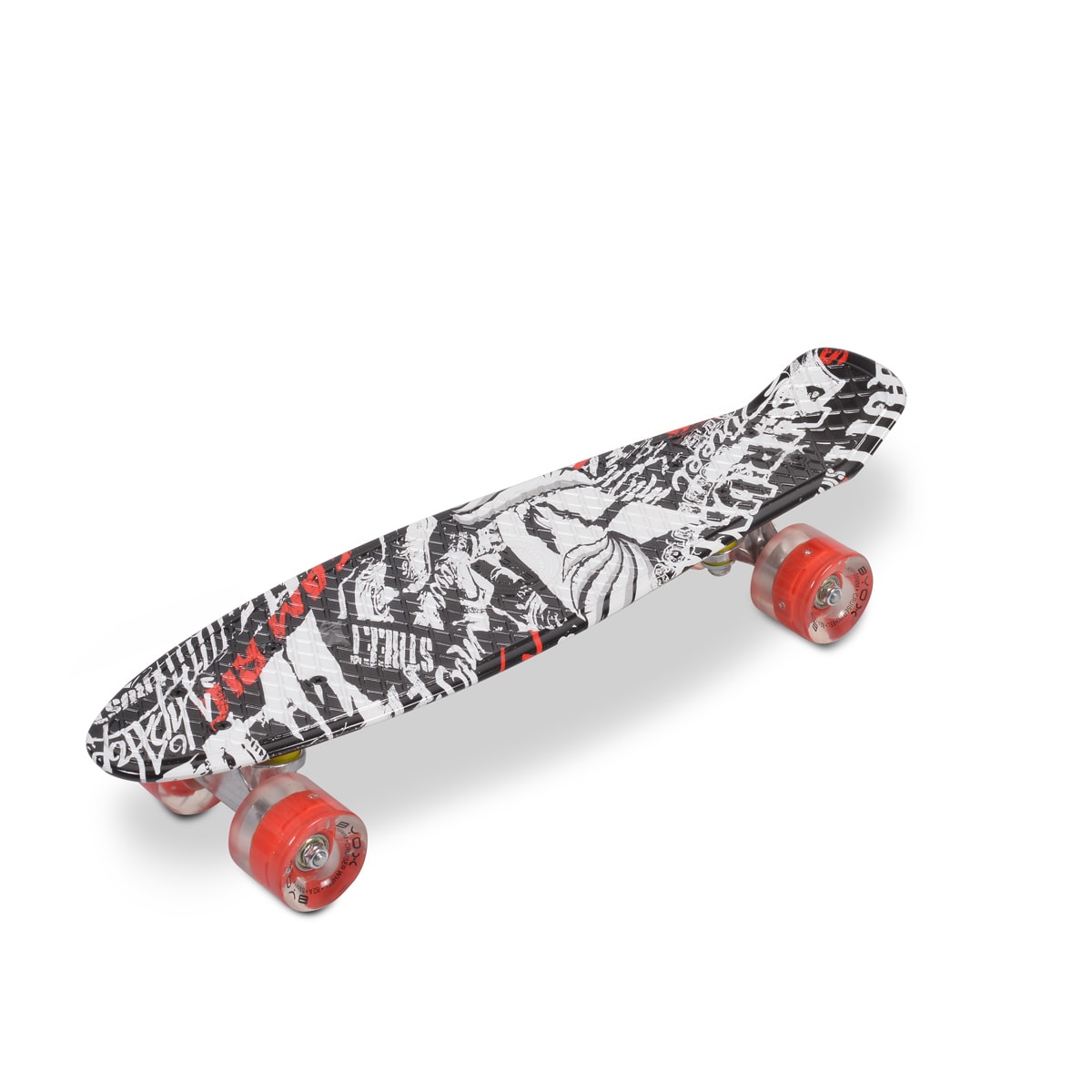 Byox Kinder Skateboard 22" Skull 85A PU LED Rollen ABEC 7 Lager Aluminium-Achsen rot 