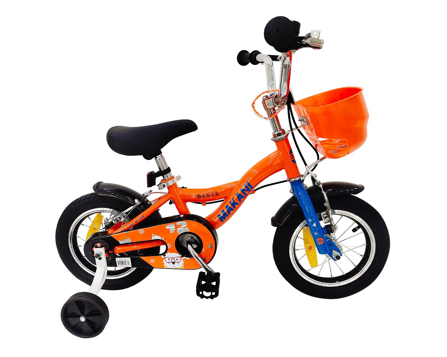 Makani Kinderfahrrad 12 Zoll Bentu St&uuml;tzr&auml;der, Klingel, Korb, sportliches Design orange 