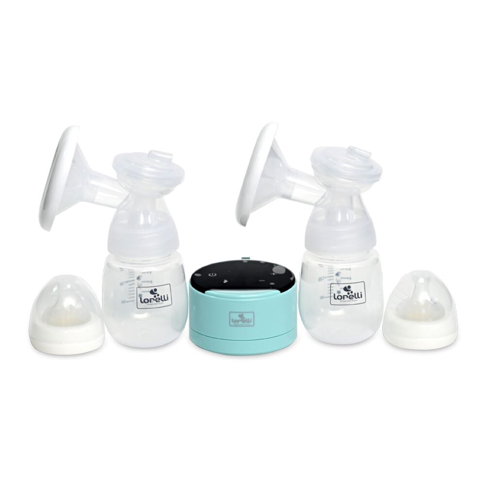 Lorelli elektrische Doppelmilchpumpe Daily Comfort LCD-Anzeige mit zwei Flaschen blau 