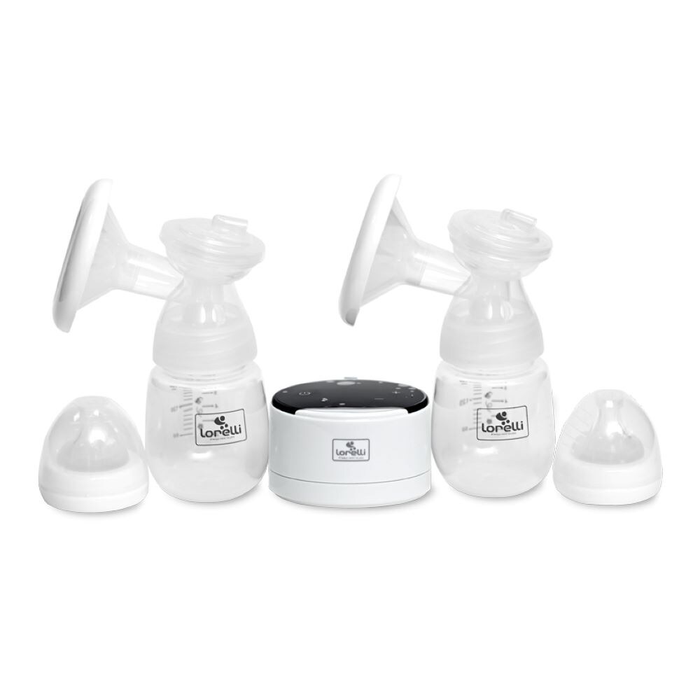 Lorelli elektrische Doppelmilchpumpe Daily Comfort LCD-Anzeige mit zwei Flaschen wei&szlig; 