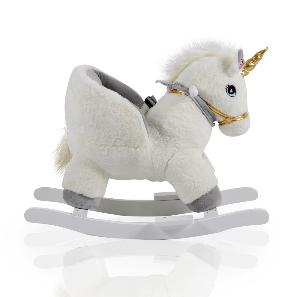 Moni Pl&uuml;sch Einhorn Schaukeltier Moon WJ-6188, Handgriffe aus Holz Musikfunktion wei&szlig; 